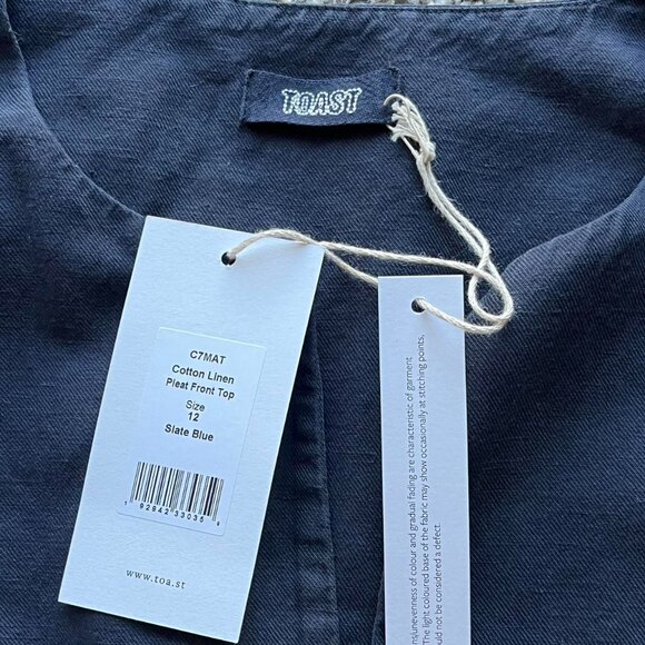 NWT Navy Blue Toast Cotton Linen Dress, Womens 12 Ruffled Dress - Picture 2 of 7